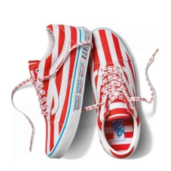 New Vans Old Skool Where's Waldo Red White Stripe Low Top Skate Sneaker Size 12K - Picture 12 of 13